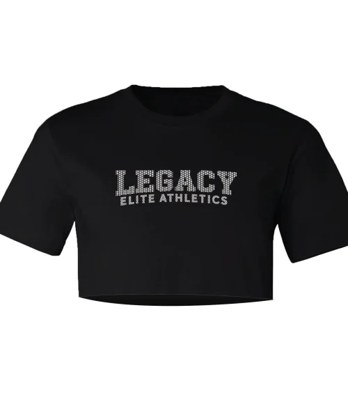 LEA Black Cropped Tee Rhinestone