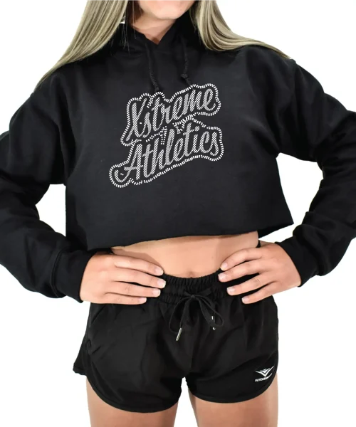 XA Rhinestone Cropped Black Hoodie